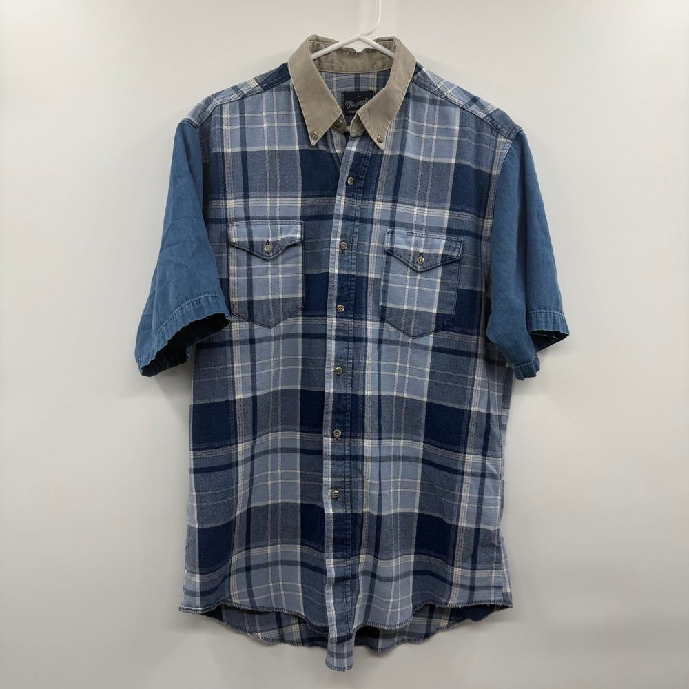 Wrangler vintage western plaid blue denim large patchwork